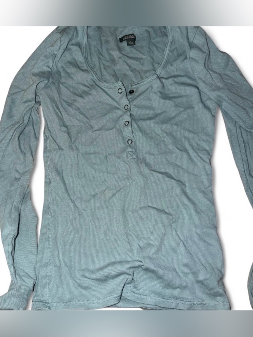 Teal Blue Long Sleeve Henley Tee - Classic Scoop Neck